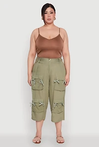 Womens Plus Tie Cargo Pocket Capri Pants,