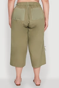 Womens Plus Tie Cargo Pocket Capri Pants,