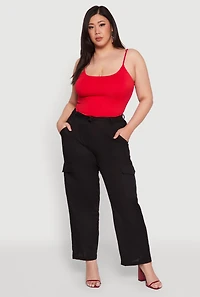 Womens Plus Linen Tie Waist Belted Cargo Pants, 2X