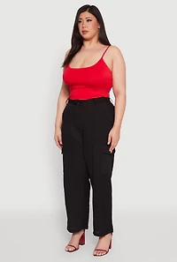 Womens Plus Linen Tie Waist Belted Cargo Pants,