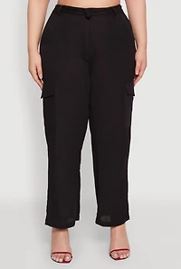 Womens Plus Linen Tie Waist Belted Cargo Pants, 2X