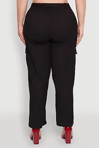 Womens Plus Linen Tie Waist Belted Cargo Pants,