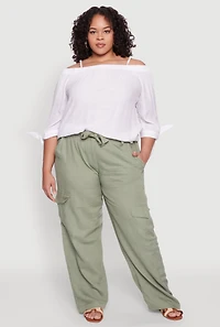 Plus Linen Tie Waist Belted Cargo Pants