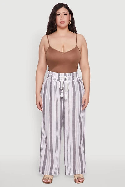 Plus Striped Drawstring Waist Palazzo Pants