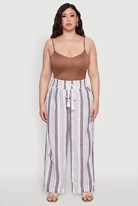 Plus Striped Drawstring Waist Palazzo Pants