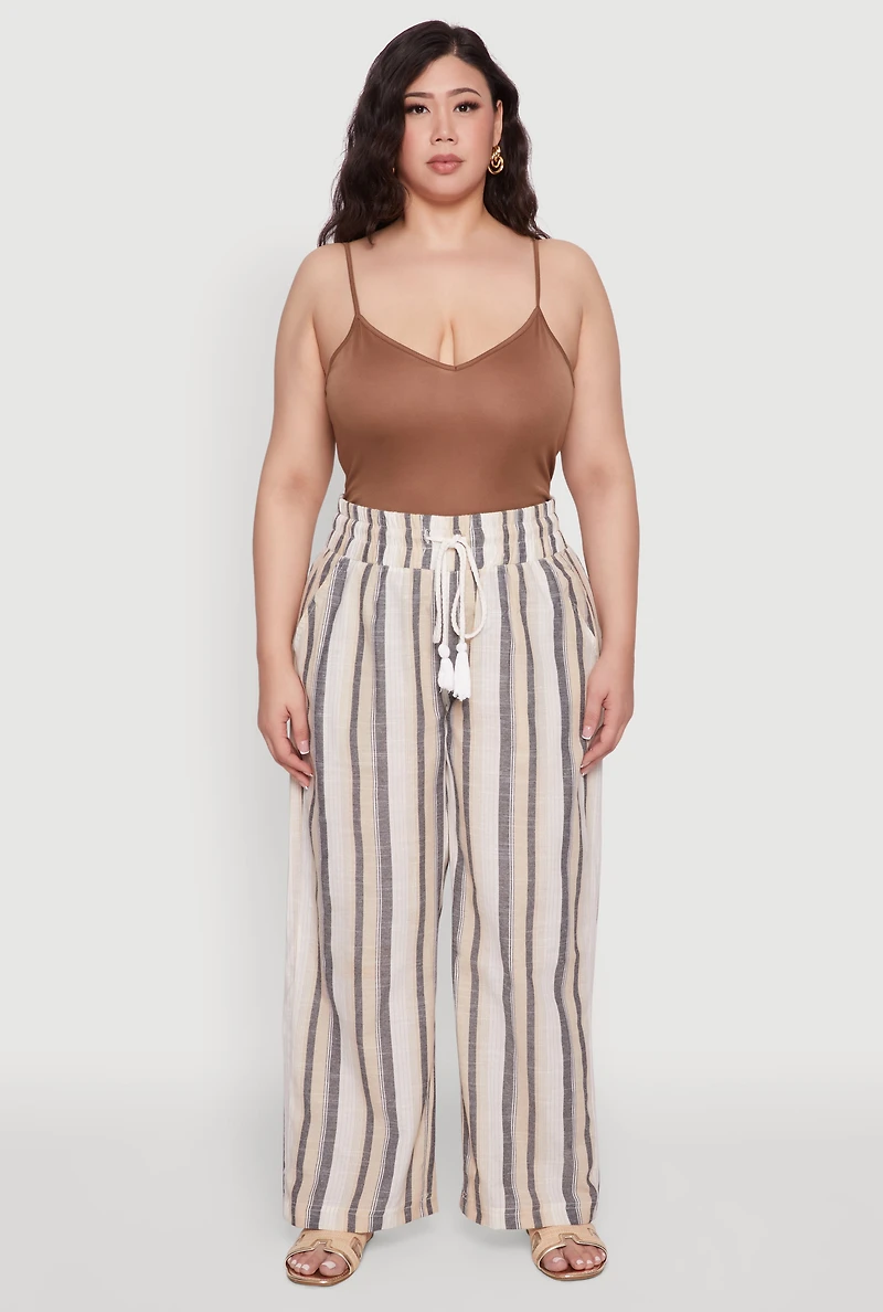 Plus Striped Drawstring Waist Palazzo Pants