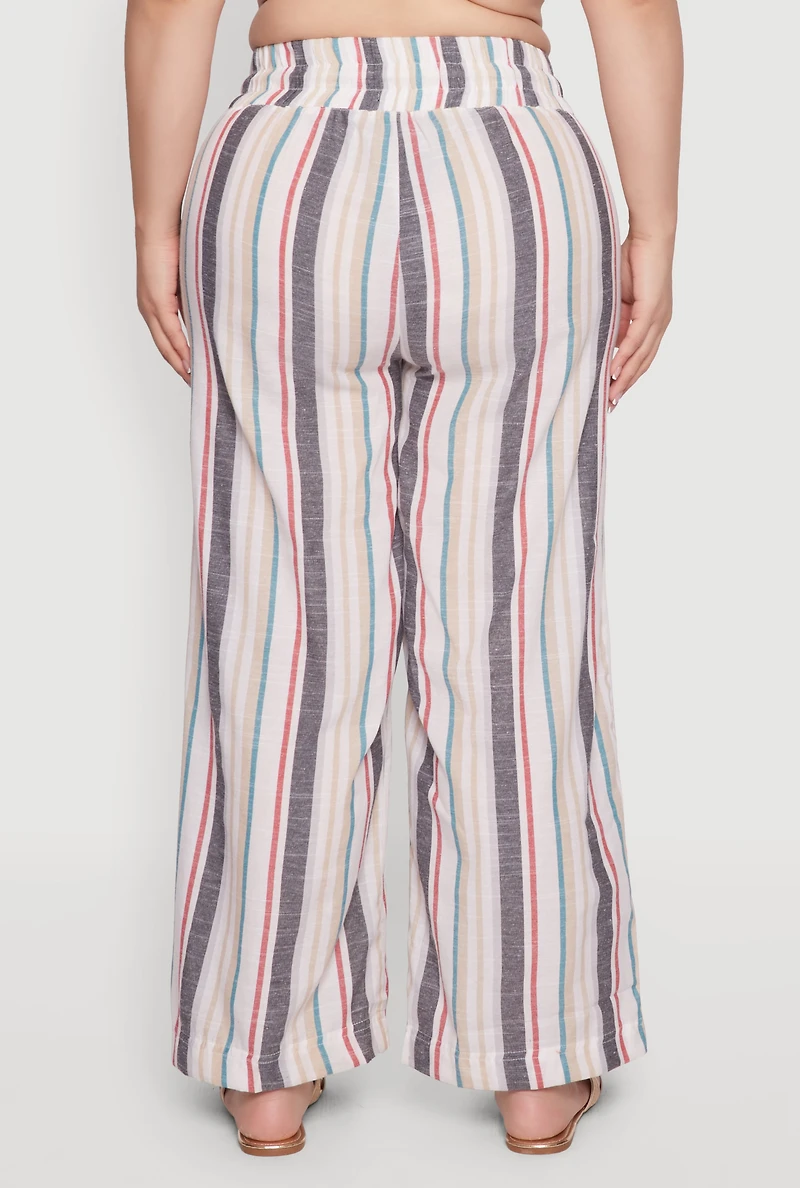 Womens Plus Size Striped Drawstring Waist Palazzo Pants, Multi, Size 3X