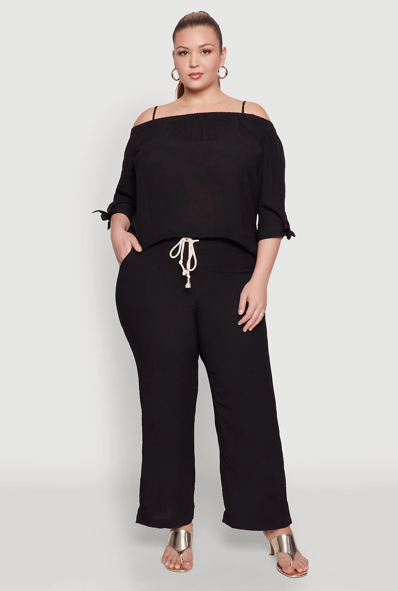 Plus Airy High Waisted Palazzo Pants