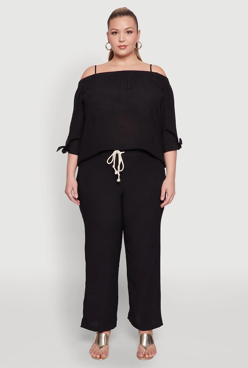 Womens Plus Airy High Waisted Palazzo Pants, 2X