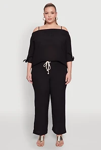 Womens Plus Airy High Waisted Palazzo Pants, 2X