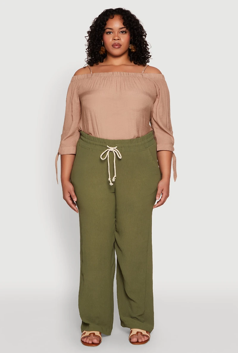 Plus Airy High Waisted Palazzo Pants