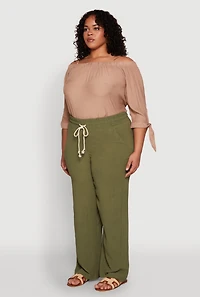 Womens Plus Size Airy High Waisted Palazzo Pants, Green, Size 1X