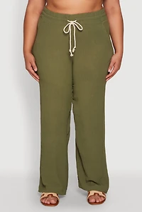 Womens Plus Size Airy High Waisted Palazzo Pants, Green, Size 1X