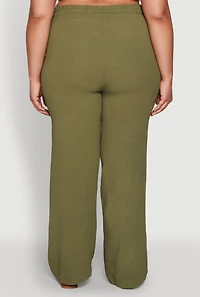 Womens Plus Size Airy High Waisted Palazzo Pants, Green, Size 1X