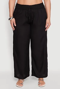 Womens Plus Size Smocked Waist Palazzo Pants, Black, Size 2X
