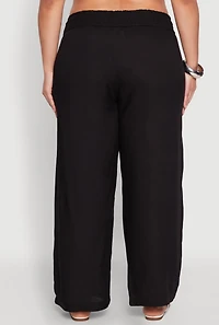 Womens Plus Size Smocked Waist Palazzo Pants, Black, Size 2X