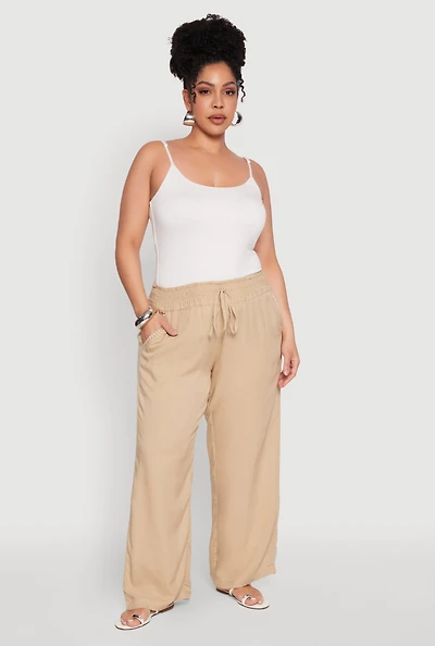 Plus Smocked Waist Palazzo Pants