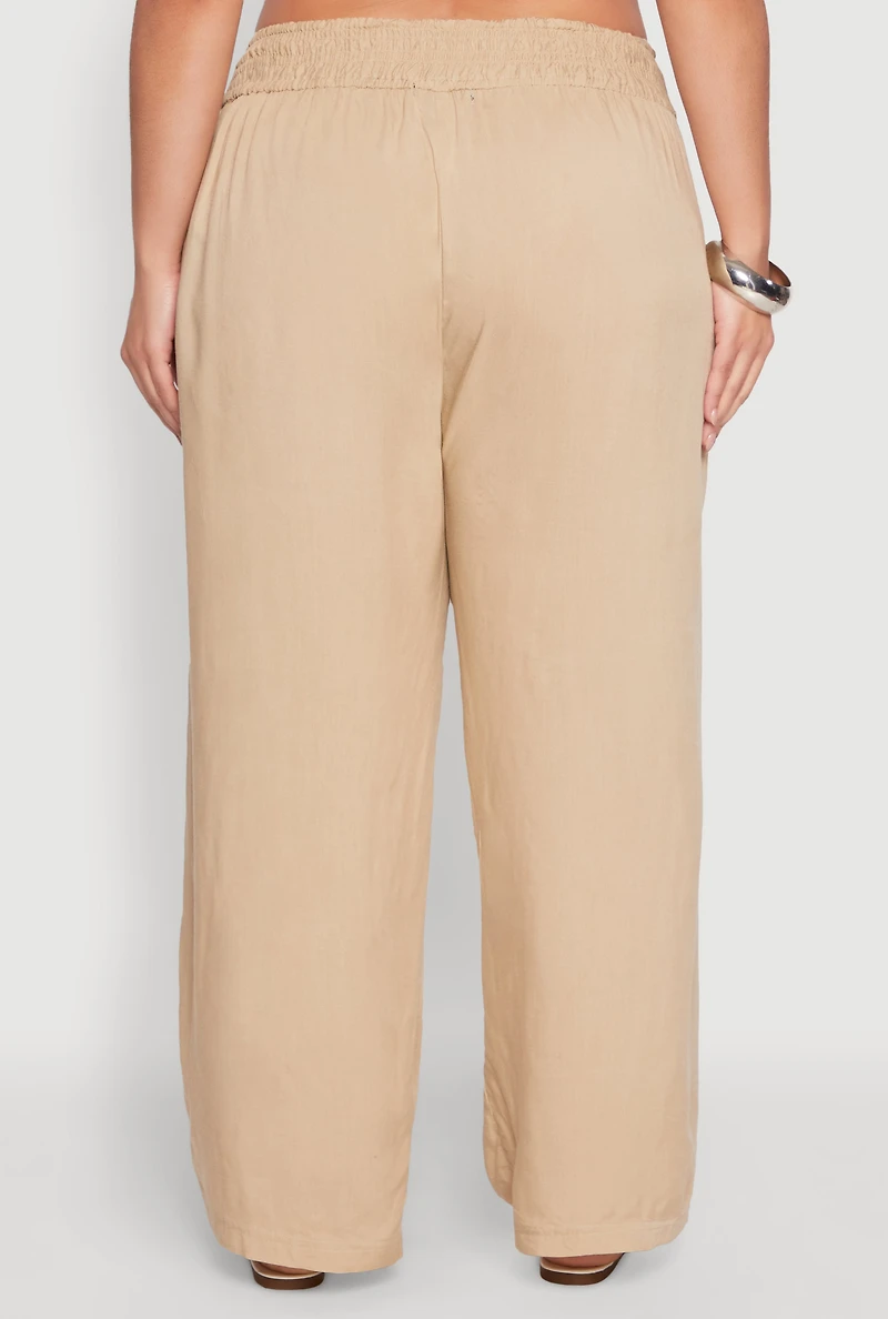 Plus Smocked Waist Palazzo Pants
