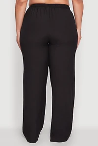 Womens Plus Side Button Detail Linen Pants,