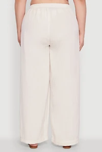Womens Plus Size Side Button Detail Linen Pants, Khaki, Size 3X