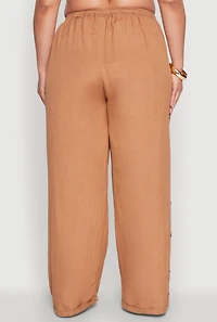 Womens Plus Side Button Detail Linen Pants, 2X