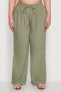 Womens Plus Side Button Detail Linen Pants,