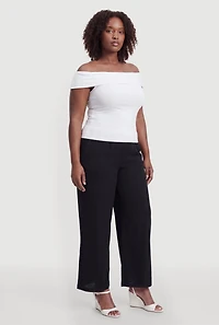 Plus Crepe Knit Smocked Waist Pull On Casual Pants