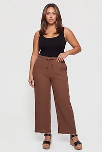 Plus Gauze Knit High Waisted Straight Leg Pants