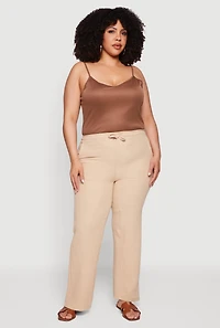 Plus Gauze Knit High Waisted Straight Leg Pants