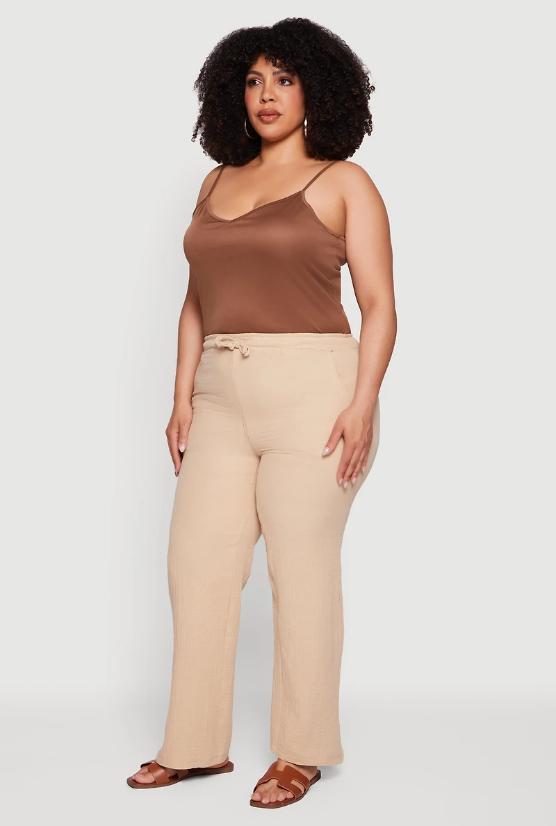 Plus Gauze Knit High Waisted Straight Leg Pants