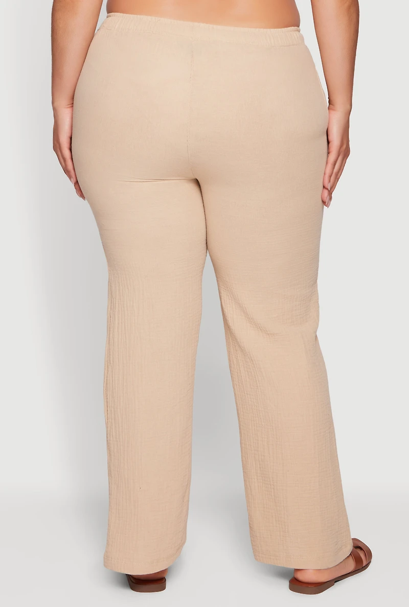 Plus Gauze Knit High Waisted Straight Leg Pants