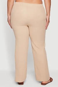 Plus Gauze Knit High Waisted Straight Leg Pants