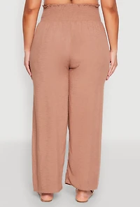 Womens Plus Size Smocked High Waisted Pants, Khaki, Size 3X