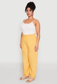 Womens Plus Size Smocked High Waisted Pants, Yellow, Size 1X