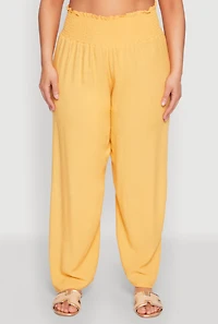 Womens Plus Size Smocked High Waisted Pants, Yellow, Size 1X
