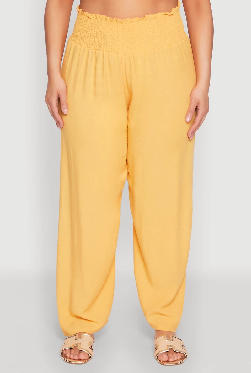 Plus Smocked High Waisted Pants