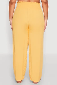 Womens Plus Smocked High Waisted Pants, Yellow,