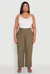 Womens Plus Smocked High Waisted Pants, Green,