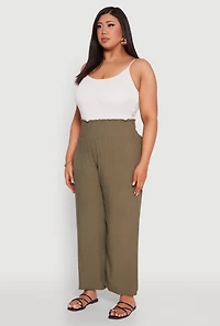 Womens Plus Smocked High Waisted Pants, Green,