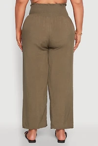 Womens Plus Smocked High Waisted Pants, Green,