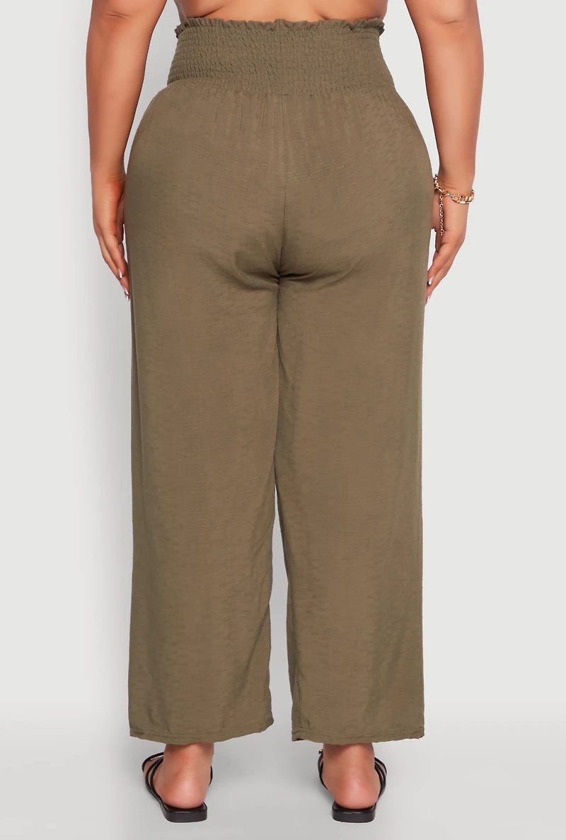 Womens Plus Smocked High Waisted Pants,