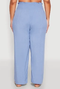 Womens Plus Size Smocked High Waisted Pants, Blue, Size 3X