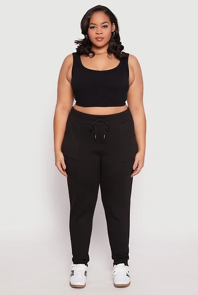 Womens Plus Brushed Knit High Waisted Joggers,