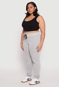 Womens Plus Size Brushed Knit High Waisted Joggers, Grey, Size 1X