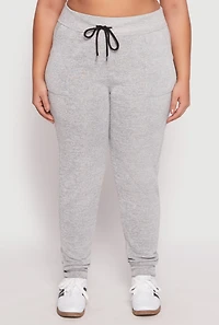 Womens Plus Size Brushed Knit High Waisted Joggers, Grey, Size 1X