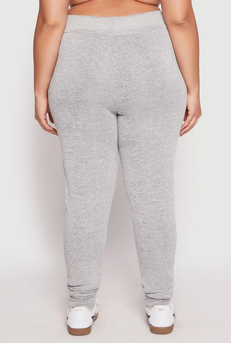 Womens Plus Size Brushed Knit High Waisted Joggers, Grey, Size 1X