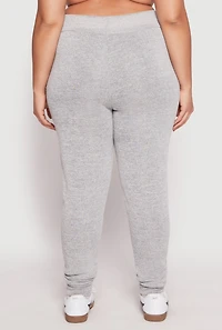 Womens Plus Size Brushed Knit High Waisted Joggers, Grey, Size 1X