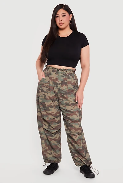 Plus Camouflage Toggle Drawstring Cargo Joggers