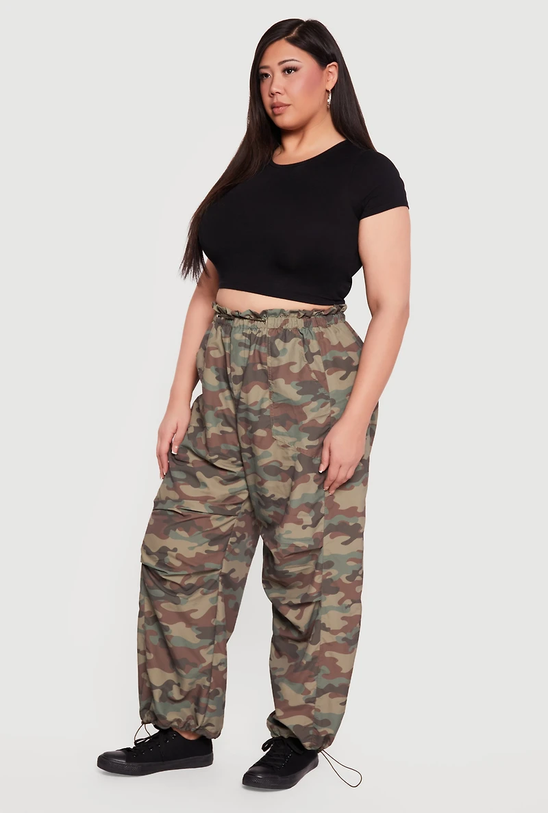 Plus Camouflage Toggle Drawstring Cargo Joggers