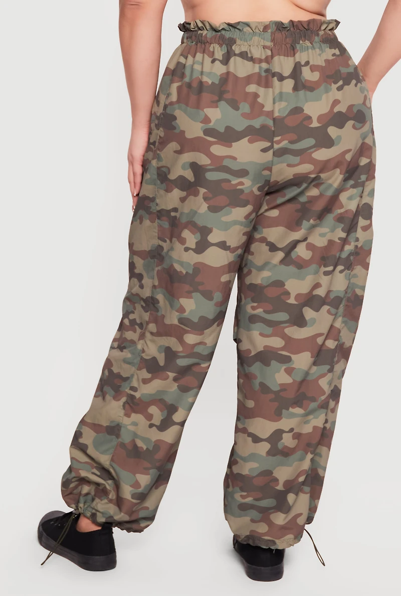 Plus Camouflage Toggle Drawstring Cargo Joggers